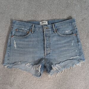 Agolde Blue High-Waisted Jean Shorts Distressed